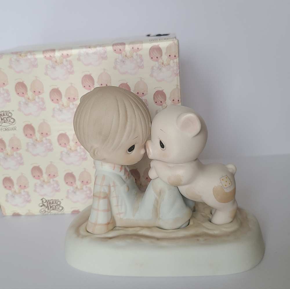 Vintage Precious Moments In It Together Boy Pig Porcelain Collectible Figurine